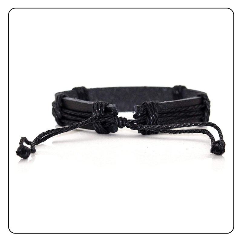 Fusamk Fashion Cross Tag Bangle Adjustable Leather Cuff Wristband Drawstring Rope Bracelet(Black) - Image 4